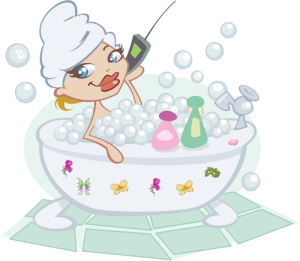 A woman taking a bubble bath