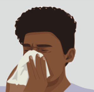 A person blowing their nose