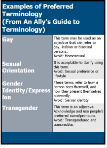 Examples of Preferred Terminology table