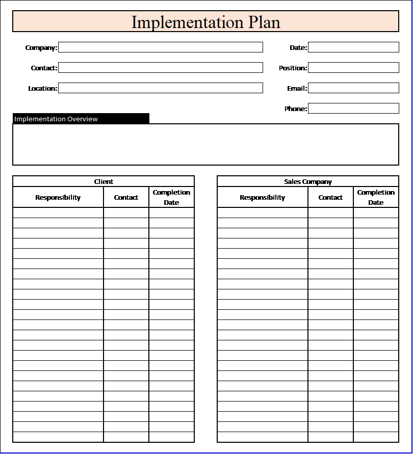 Implementation Plan worksheet example
