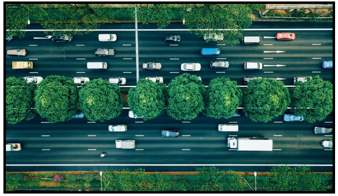 Cars on a busy road.