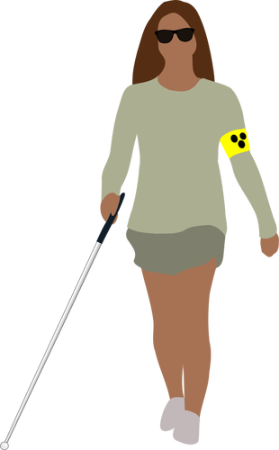 A blind woman walking with a cane