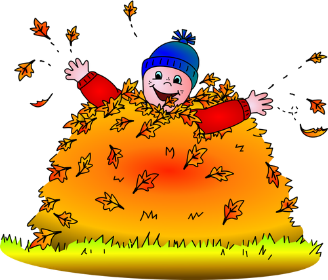 A kid playing in the leaves