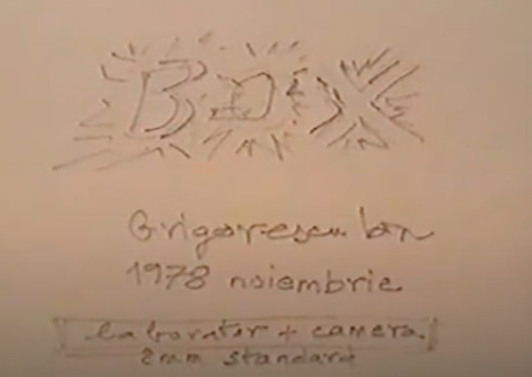 Opening title image of Ion Grigorescu's film "Box."