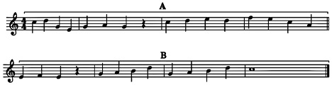 Two staves showing a binary form.