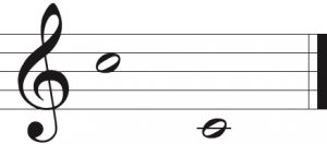 An octave down (perfect).