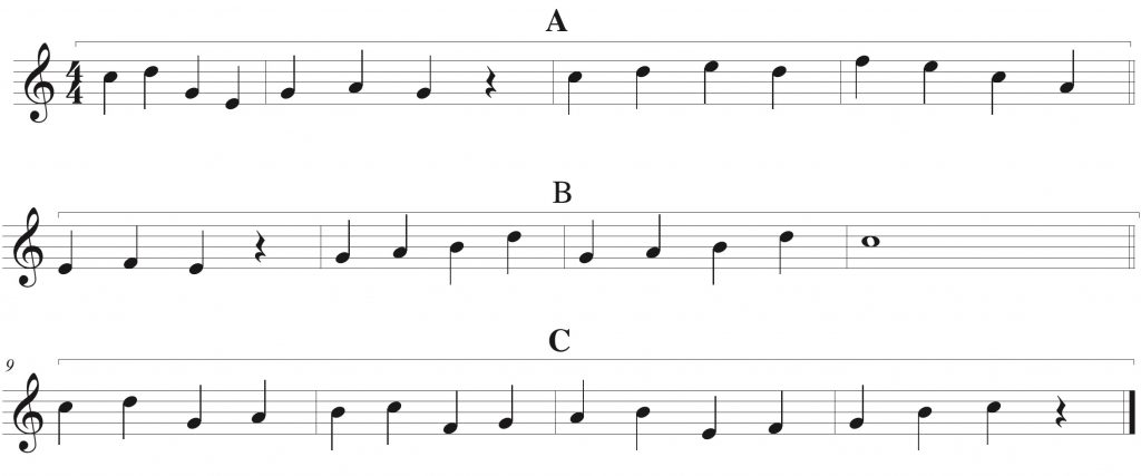 Three staves showing a ternary form.