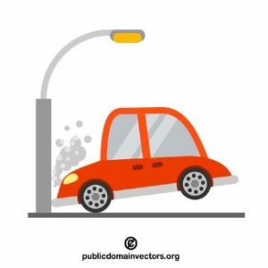 A car crashing into a lamp post