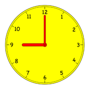 Clock showing 9 o'clock.